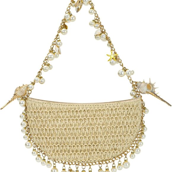 Elegant Summer Beach Clutch Purse with Pearl Shell Decor - Versatile Boho Bag - Picture 1 of 6